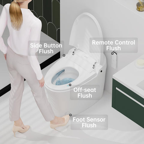 EPLO Smart Toilet, Modern Tankless Elongated Bidet with Warm Water & Foot Sensor E16BP