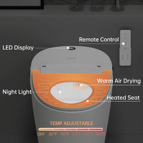 EPLO Smart Toilet, Modern Tankless Elongated Bidet with Warm Water & Foot Sensor E16BP