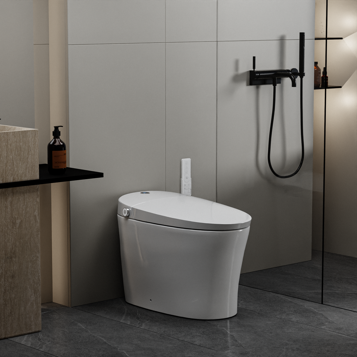 EPLO Smart Toilet, Modern Tankless Elongated Bidet with Warm Water & Foot Sensor E16BP